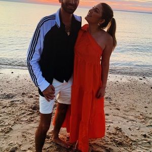 Long 100% cotton one shoulder maxi dress